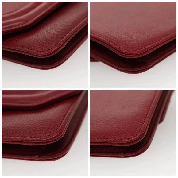 Christian Dior Shoulder Bag Leather Gold Red Auth